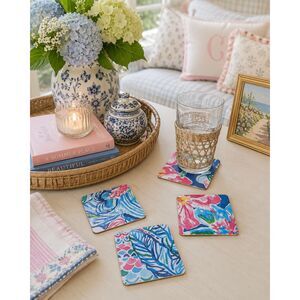 Set Of 4 Handmade Coasters Preppy Coastal Cottage Beachy Entertaining Hostess